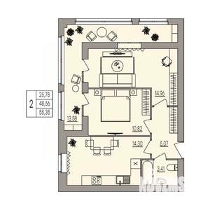 2-к квартира, вторичка, 55м2, 2/3 этаж