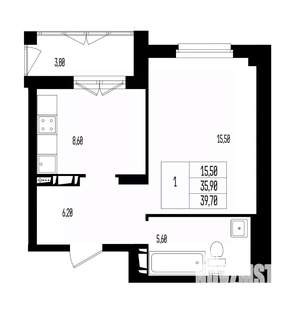 Студия квартира, вторичка, 40м2, 13/17 этаж