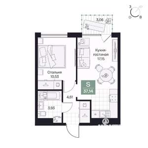 1-к квартира, вторичка, 37м2, 3/10 этаж