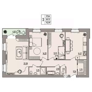 3-к квартира, вторичка, 91м2, 1/3 этаж