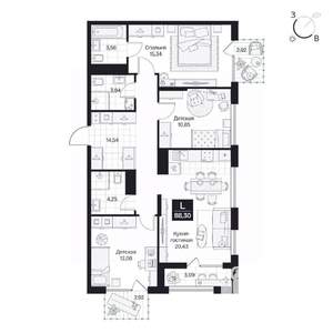 3-к квартира, вторичка, 88м2, 2/8 этаж