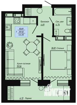 1-к квартира, строящийся дом, 44м2, 10/16 этаж