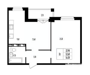 Студия квартира, вторичка, 56м2, 13/17 этаж