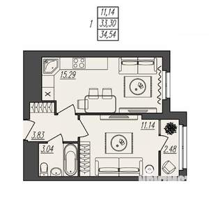 1-к квартира, вторичка, 35м2, 2/17 этаж