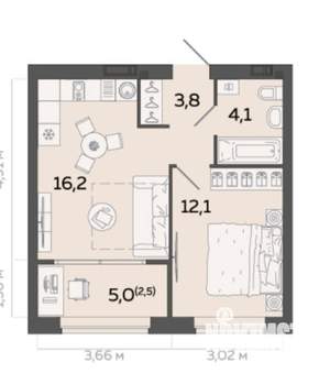 1-к квартира, вторичка, 37м2, 11/24 этаж