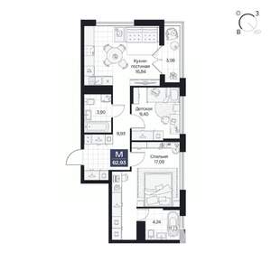 2-к квартира, вторичка, 63м2, 4/10 этаж