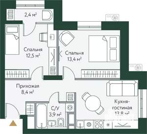 2-к квартира, вторичка, 54м2, 12/24 этаж