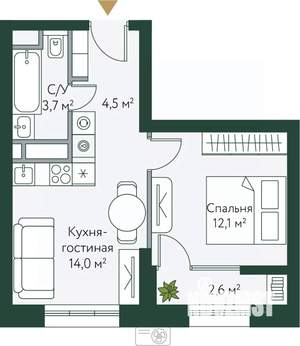 1-к квартира, вторичка, 37м2, 6/24 этаж