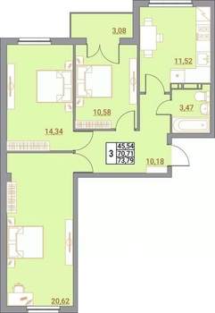 3-к квартира, вторичка, 74м2, 4/5 этаж
