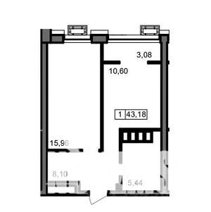 1-к квартира, вторичка, 43м2, 23/23 этаж