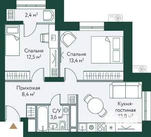 2-к квартира, вторичка, 54м2, 19/24 этаж