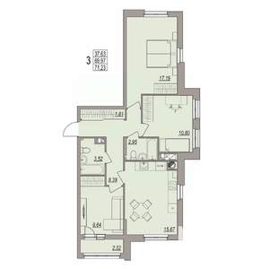 3-к квартира, вторичка, 71м2, 1/6 этаж