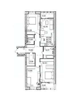3-к квартира, сданный дом, 100м2, 1/9 этаж