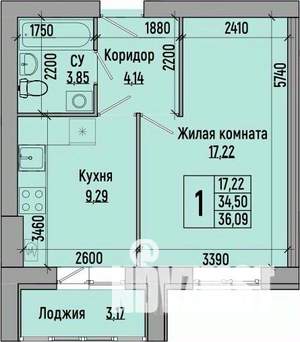 1-к квартира, строящийся дом, 36м2, 3/4 этаж