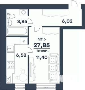 1-к квартира, строящийся дом, 28м2, 5/5 этаж