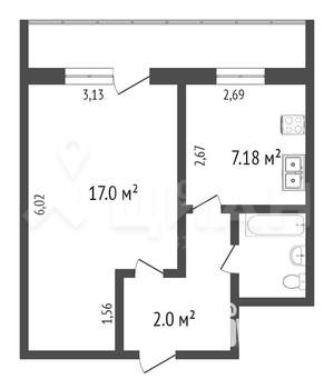 1-к квартира, вторичка, 34м2, 8/9 этаж