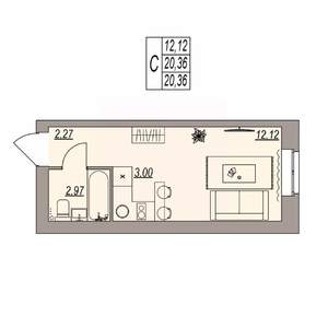 Студия квартира, вторичка, 20м2, 3/3 этаж