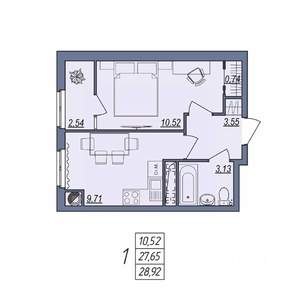 1-к квартира, вторичка, 29м2, 9/10 этаж