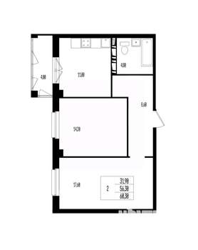 Студия квартира, вторичка, 60м2, 10/17 этаж