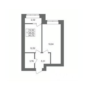 1-к квартира, вторичка, 41м2, 6/10 этаж