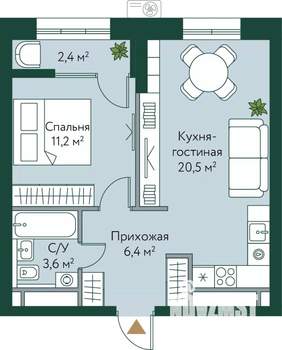 1-к квартира, вторичка, 44м2, 17/24 этаж