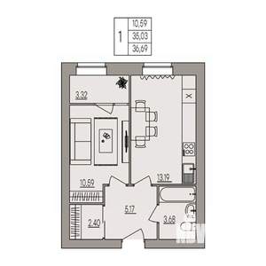 1-к квартира, вторичка, 37м2, 3/3 этаж