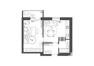 1-к квартира, строящийся дом, 41м2, 18/19 этаж