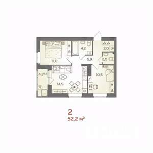 2-к квартира, вторичка, 52м2, 11/21 этаж