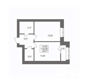 1-к квартира, вторичка, 46м2, 1/10 этаж