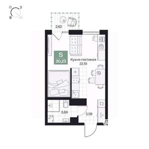 Студия квартира, вторичка, 30м2, 2/10 этаж