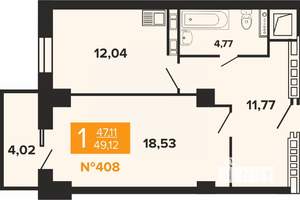 1-к квартира, строящийся дом, 49м2, 3/19 этаж