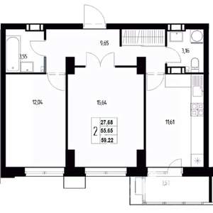 2-к квартира, сданный дом, 61м2, 4/19 этаж