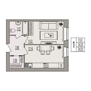 1-к квартира, вторичка, 34м2, 2/3 этаж