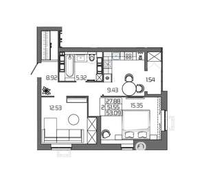 2-к квартира, вторичка, 53м2, 15/24 этаж