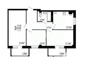 3-к квартира, строящийся дом, 74м2, 5/9 этаж