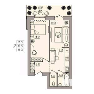 2-к квартира, вторичка, 46м2, 1/3 этаж
