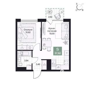 1-к квартира, вторичка, 38м2, 7/8 этаж
