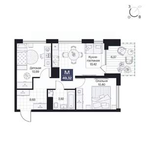 2-к квартира, вторичка, 49м2, 3/8 этаж
