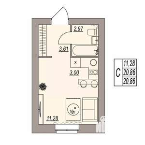 Студия квартира, вторичка, 21м2, 3/3 этаж