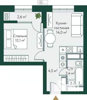 1-к квартира, строящийся дом, 37м2, 18/24 этаж