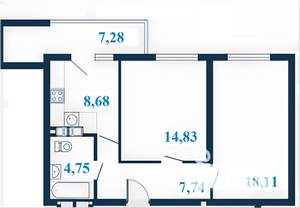 2-к квартира, вторичка, 58м2, 7/23 этаж