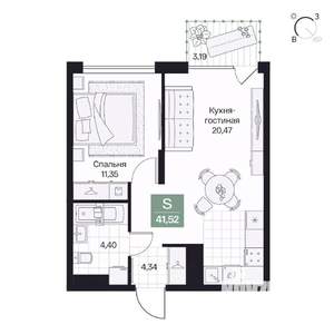 1-к квартира, вторичка, 42м2, 4/10 этаж