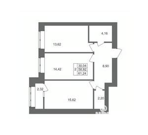 2-к квартира, вторичка, 61м2, 2/10 этаж