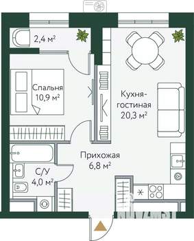 1-к квартира, вторичка, 44м2, 11/24 этаж