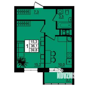 1-к квартира, вторичка, 40м2, 3/16 этаж