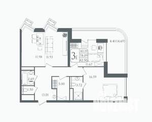 3-к квартира, вторичка, 83м2, 19/22 этаж