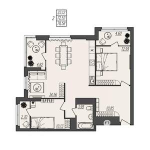 2-к квартира, вторичка, 79м2, 17/17 этаж