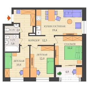 3-к квартира, вторичка, 75м2, 22/23 этаж