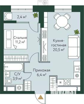 1-к квартира, вторичка, 44м2, 8/24 этаж