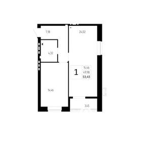1-к квартира, вторичка, 53м2, 8/9 этаж